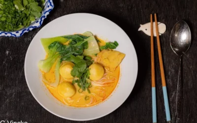 Nouilles de riz au curry aux boulettes de poisson