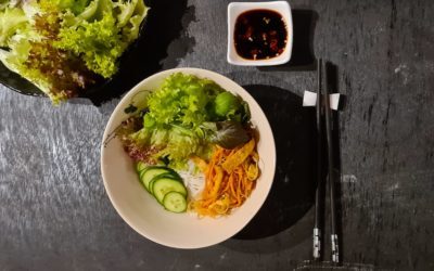 Nouilles de riz végan au faux porc