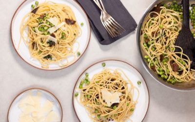 Spaghettis aux petits pois et aux cèpes
